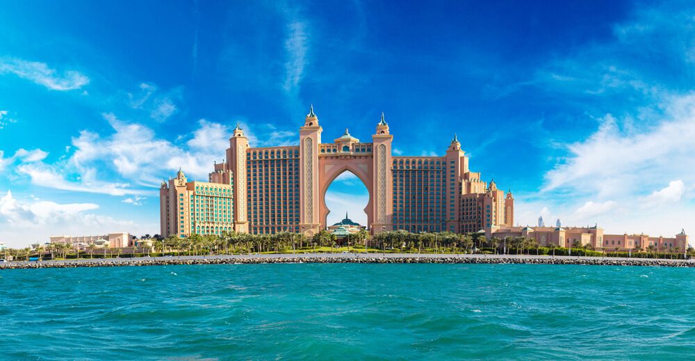 An aerial photo of Atlantis Hotel from the sea